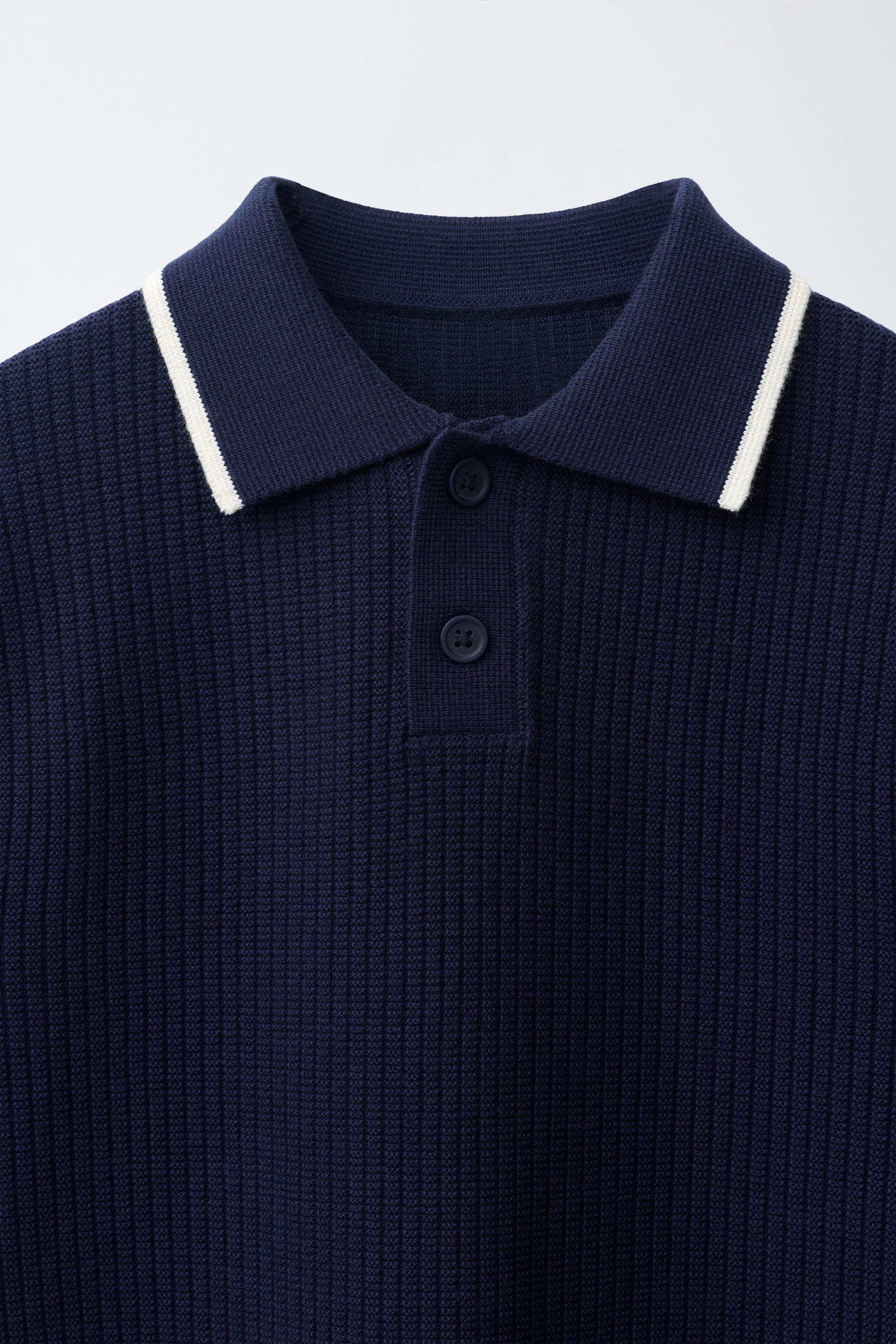 CONTRAST PIPING RIBBED KNIT POLO